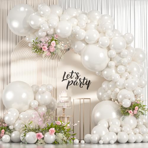 Image of 114pcs Pearl White Balloons Different Sizes, 18 12 10 5 inch Pearl Balloons Garland Arch kit for Bridal Baby Shower Engagement Wedding Birthday Valentine's Party Decorations