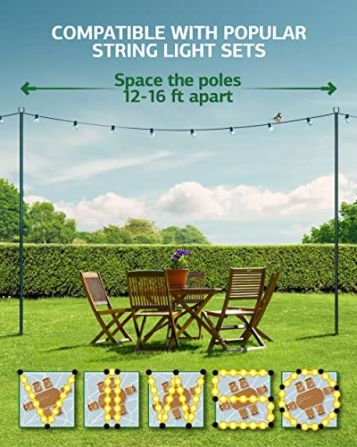 Backyard Therapy Outdoor String Light Poles- 9Ft Poles For Hanging Lights Outside - Galvanized & Powder Coated - Secure Ground Grip Stand - Garden, Deck, Or Patio Area Lighting, 2 Posts Pack #TOP5