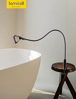 Lamicall Gooseneck Bed Phone Holder - [80 mm Clamp Base] Universal Flexible Lazy Arm for Desk, 360 Overhead Phone Mount Clip for iPhone 17 16 15 14 13 12 Series, Xs XR, Samsung, 4-7” Cellphone - Black