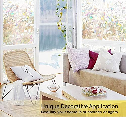 Arthome Rainbow Window Privacy Film Static Cling 3D Glass Window Sticker Removable No Glue Sun Blocking Anti-UV Window Tint Vinyl for Living Room Home Office 60 x 254cm - Image 4