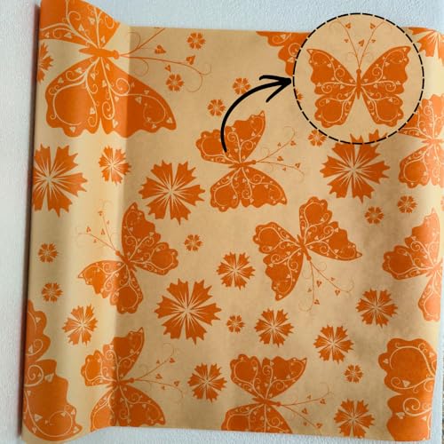 Image of Oasis Ecofriendly Kraft Paper Roll | Multipurpose Wrapping Paper for Flower Bouquets, Gift Packing, Hampers, Wedding, Festival, Arts & Crafts, DIY & Event Decor | Butterfly Orange - 25 Meter Long