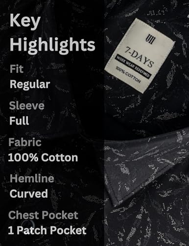 Image of 7-DAYS Men's Premium Printed Shirt - 100% Cotton, Regular Fit, Full Sleeve, with Pocket - Versatile for Formal Occasions and Casual Wear