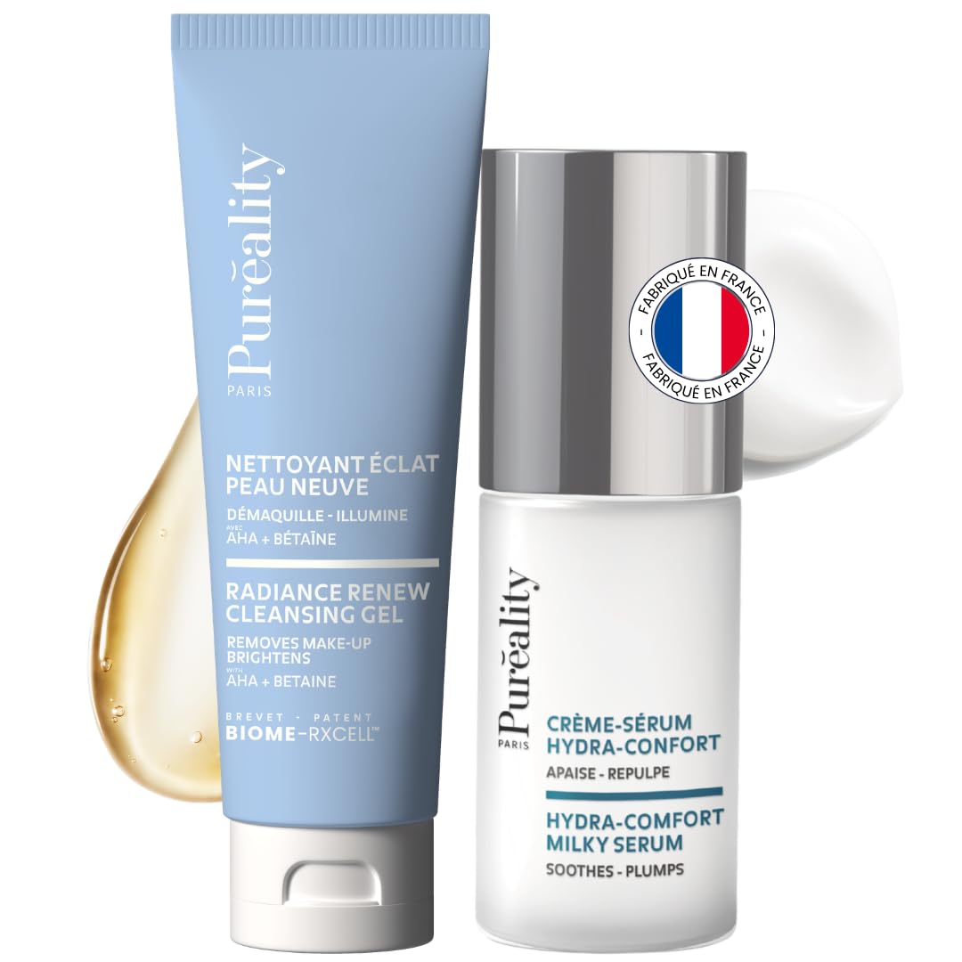Pack Duo Visage Peau Sensible - Nettoyant Purifiant Doux 50ml aux AHAs et Crème Sérum Hydratante 30ml aux Céramides et Niacinamide, Tous Types de Peaux, Effet Glass Skin Coréen