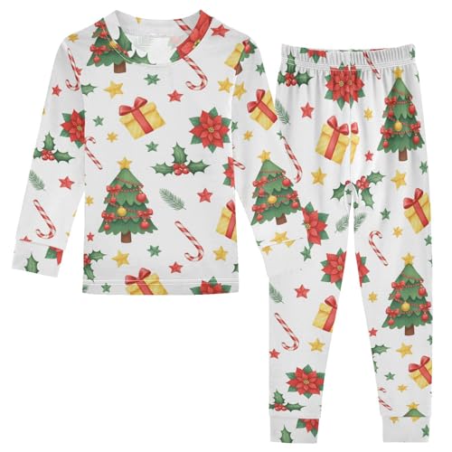 Pajama Sets Long Sleeve Christmas Tree Themed Pattern Soft Comfy Sleepwear 2 Piece PJS 3-8T