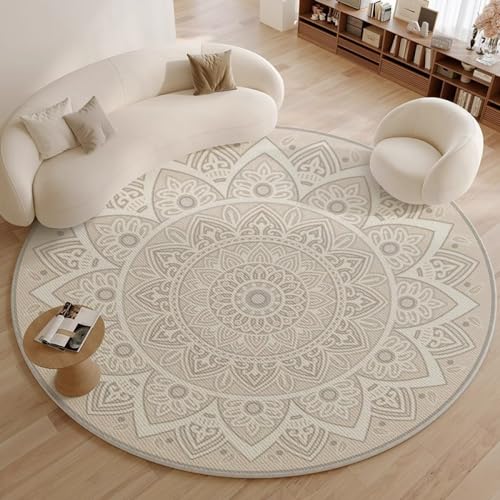 Nyescasa Runder Boho Tribal Teppich - Waschbar, Kurzflor, Vintage Bohemian - Weich Flauschig Modern für Wohnzimmer, Schlafzimmer, Esszimmer, Kinderzimmer - Rund 80cm