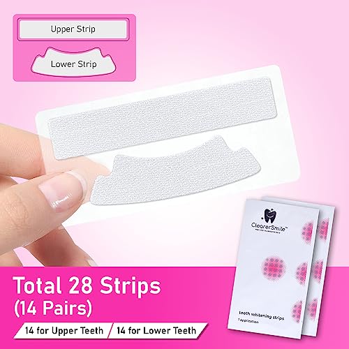 Clearersmile Teeth Whitening Strips - 28 White Strips For Teeth Whitening With Anti-Slip 14 Treatments - Peroxide Free - Enamel Safe Best Tooth Whitening Strips For Sensitive Teeth #TOP1