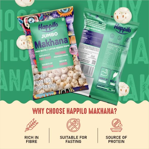 Image of Happilo Premium Jumbo Fox Nuts (Phool Makhana) 200g, Healthy Snack Low Calorie Gluten Free and Vegan