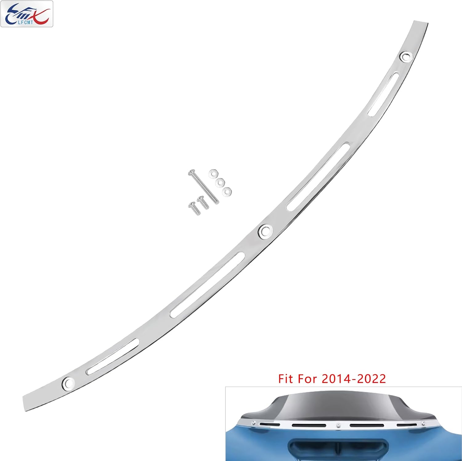 Polished Stainless Windshield Trim, Slotted Windshield Trim Compatible for Harley 2014-2024 Electra Glide, Street Glide, Ultra Limited and Tri Glide Models