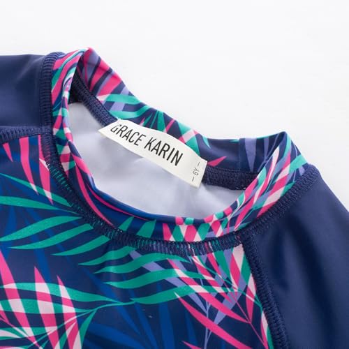 Image of GRACE KARIN Girls Swimsuit Tankini Set Rash Guard Long Sleeve Swimsuit 4 Piece Bathing Suit Swimwear 5-14Y