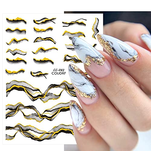 9 Sheets Gold Nail Art Stickers Decal,Marble Nail Decals 3D Metallic Self-Adhesive Nail Art French Bronzing Stripe Lines Wavy Marble Foil Nail Designs For Women Girls Diy Manicure Decorations Supplies #TOP2