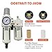 RIH Pneumatics Compressed Air Filter Regulator Lubricator Combo Water/Oil Trap Separator - Gauge(0-150 psi), Semi-Auto Drain, Poly Bowl,Bracket - 3 in 1 Two Unit (1/2“ NPT Auto Drain)