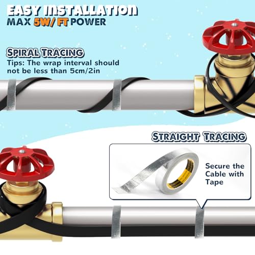 XDOVET Heizband für Wasserrohre mit Thermostat 24M, selbstregulierendes Heizkabel Frostschutz-Wasserrohrheizkabel für Metall- und Kunststoffrohre 220V 25W/M