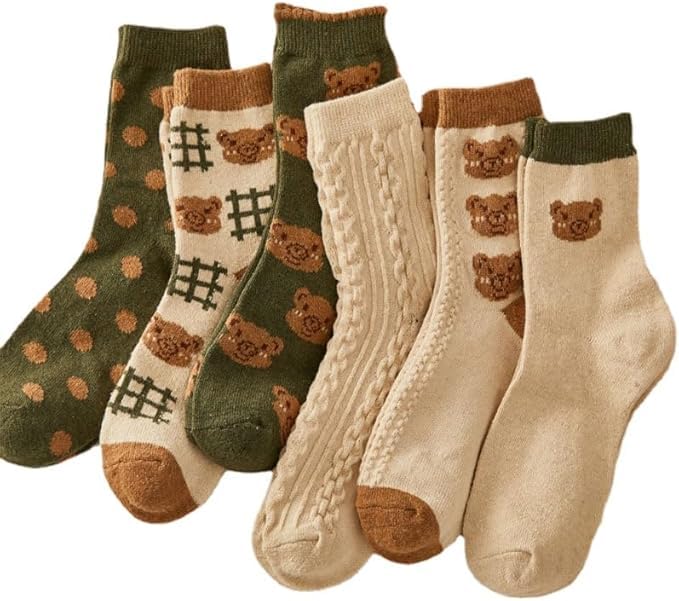 SMAROICE 6-Pair Cute Bear Socks for Women and Girls kawaii Vintage Teddy Bear Cotton Socks