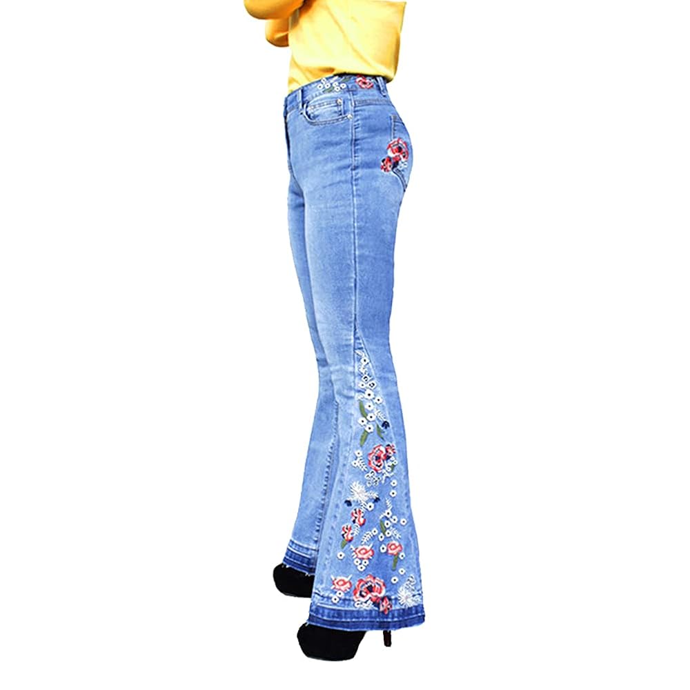 cffvdiz Women's Embroidered Bootcut Jeans Stretch Denim Wide