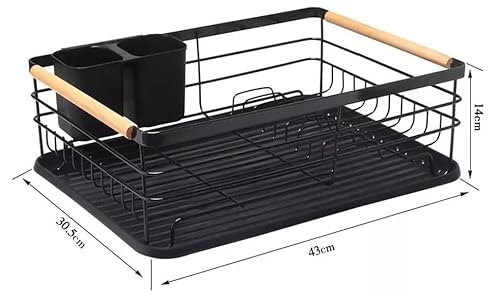 Escorredor De Louça Com Bandeja e Porta Talher Bancada Pia (Preto)