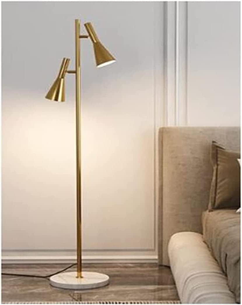 Unieke vloerlamp goudkleurige led hoogpolige lamp met 2 verstelbare ijzeren lampenkap hoge voetlamp stevige marmeren voet staande lamp