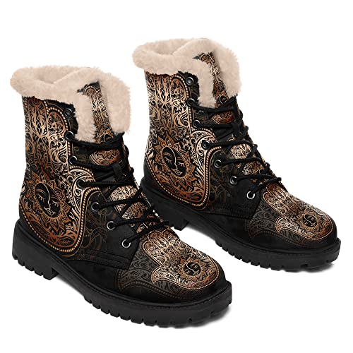 Women's Artistic Winter Snow Boots,Vibrant Mandala Design Ankle Boots with Warm Fur-lined, Waterproof Non-Slip3