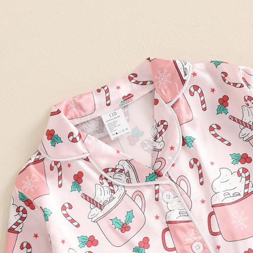 One Opening 1-7T Girls Christmas Pajamas Set Xmas Sleeper Button Down Tops Long Pants Santa Pjs Kids Boy Sleepwear4