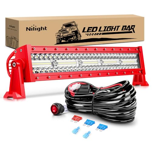 Image of Nilight LED Light Bar 22 Inch with Wiring Kit on Truck SUV UTV, Red Shell | Triple Row Spot Flood Combo, 16AWG Harness, Fog Driving Work Off-Road Lighting on Boat Tractor Golf Cart ATV, ZH805