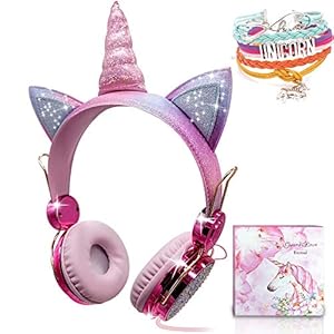 Unicorn Kids Headphones for Girls Children Teens, Wired Headphones for Kids with Adjustable Headband, 3.5mm Jack and…