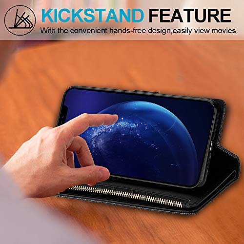 Kudex Iphone Se 2020 Wallet Case For Women,Iphone 8 Case With Card Holder, Glitter Sparkly Bling Leather Flip Magnetic Stand Zipper Pocket Case Purse With 9 Card Slot Wrist Strap For Iphone 7(Black) #TOP4