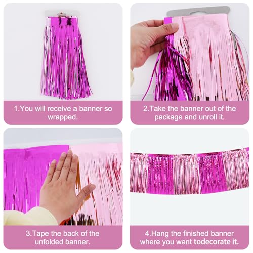 Image of BEISHIDA 3 Packs Metallic Foil Fringe Garland Pink Mix Wall Hanging Tinsel Fringe Banners for Car Floats Birthday Baby Bridal Shower Wedding Graduation Holiday Party Decoration(30 Feet)