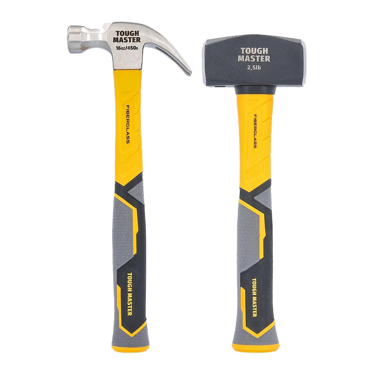 Tough Master 2-Piece Hammer Kit  Club Hammer 2.5Lb Claw Hammer 16Oz Durable Quality With Fibreglass Handles from B&Q