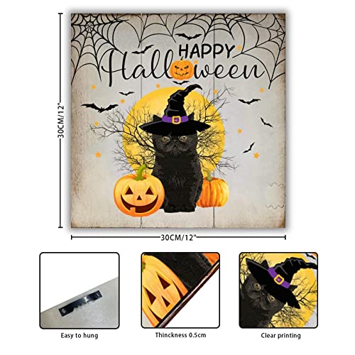 Panneau en bois Halloween pour salon décor chat et citrouille - 3