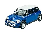 Maßstab 1:34 - 1:39 Welly New Mini Cooper Blau Weisses Dach Ca 1/34-1/39 Metal Modell Auto Die Cast Neu im Kasten