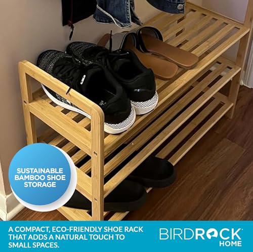 BIRDROCK HOME Bamboo Shoe Rack Organizer for Entryway, Closet, or Front Door - Stackable Wooden Storage Shelf for Small Spaces, Indoor or Outdoor, Decorative Brown Madera - Elegant, Simple - 3 Tier by BIRDROCK HOME - Used condition - Image 2