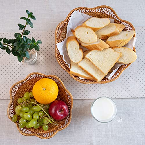 Fruit And Vegetable Storage Round Wicker Baskets Rattan Set 2 For Serving Potatoes Onions Bread Decor Basket Stackable Fruit Holder For Kitchen Countertop Organizing Bathroom Toys Craft (Honey Brown) #TOP2