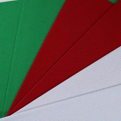 Image of KCS 6 pc of 12 inch x 18 inch(30cmx45cm) 14CT Counted Cotton Aida Cloth Cross Stitch Fabric (Red+Green+White Opal)