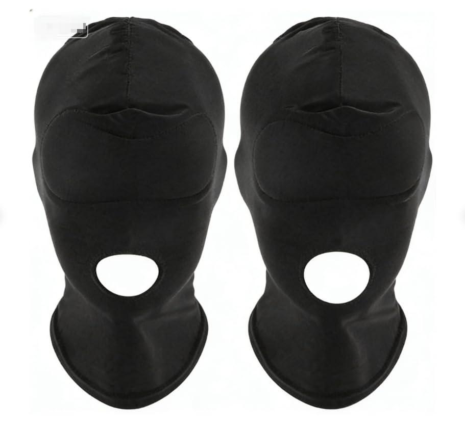 Vxcvzv 2Pcs Adult Costume Mask Black Full Face Hood Open Mouth Eye Design Breathable Elastic Headgear for Couples Role Playing Party Games (2, Black -style 2)