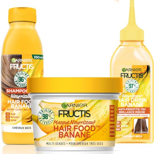 Garnier - Fructis Hair Food - Soin Cheveux Routine à la Banane pour Cheveux Secs et Très Secs - 97% d'ingrédients d'origine naturelle