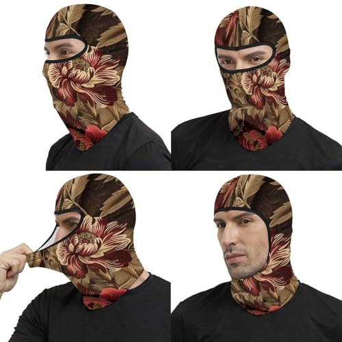 Máscara de esquí para hombres y mujeres con estampado rojo oscuro y marrón, balaclava facial para motocicleta, máscara completa para la cabeza, gorro calentador para el cuello miniatura 5