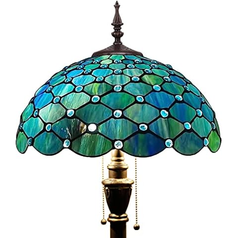 ZJART Tiffany Floor Lamp Stained Glass Lamp 16X16X70 Inch Antique Standing Reading Light (Sea Blue Pearl) Cover