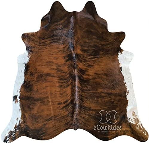 ecowhides | Genuine Cowhide Rug, Brindle White Belly Brazilian Cowskin, Area Rug, Western Home Decor, Premium Quality, Living Room Accessories, (X-Large) 7 x 6 ft