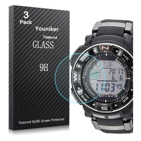 Youniker 3 Pack Compatible with PRW2500R Watch Screen Protectors Tempered Glass for PRW2500/ PRW-2500/ PRW-2500T Screen Protector Foils Glass Anti-Scratch Cover