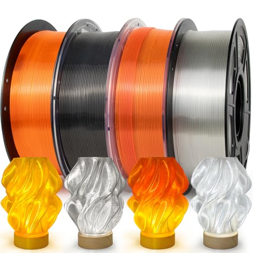 IEMAI Clear PETG Filament 1.75mm Bundle 4kg, Crystal Transparent 3D Printer Filament 1kg Spool 4 Rolls Clear+Orange+Smoke Gray+Red-Orange for Lampshade, Creative DIY, Home Decor