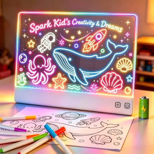 16 Rechargeable LED Drawing Board 13 Light Effects Neon Light Up Drawing Tablet Dry Erase Glow Doodle Pad with Markers & Tracing Paper Gift Toy for Boys Girls Birthday Christmas
