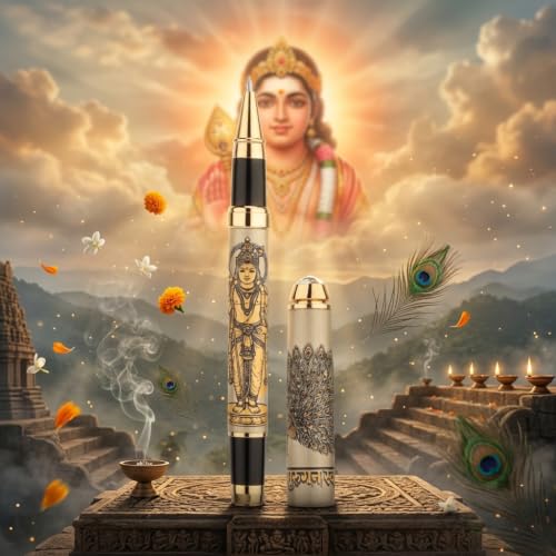 Image of Lord Murugan Etched Premium Metal Pen | Kartikeya, Skanda & Subramanya Divine Roller Ball Pen | Spiritual Hindu Gift for Men, Women, Teachers & Professionals