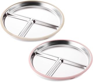 Kueohse Plato de bebé de acero inoxidable con ventosa y bandeja de silicona extraíble apta para lavavajillas