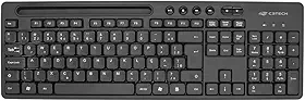 Teclado sem fio C3Tech KB-W100BK Layout ABNT2 com 6 teclas Multimidia incluso 1 Pilha AAA, Receptor USB Nano, Suporte sobre o teclado para colocar smartphone ou tablet