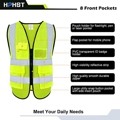 Hphst 5 Pockets High Visibility Reflective Safety Vest,Zipper Front, Meets Ansi/Isea Standards (3Xl) #TOP3