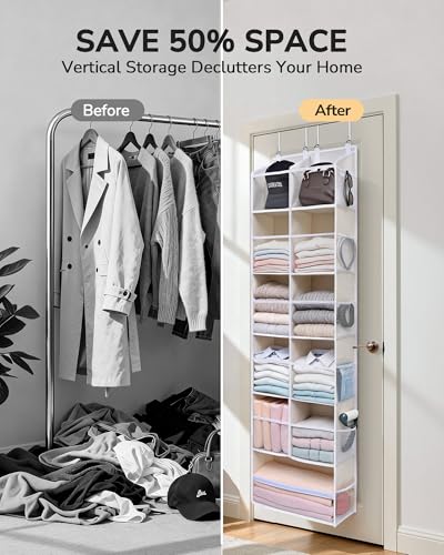 Image of ULG Over the Door Organizer, 6-Tier Hanging Storage with Clear Windows, 19 Pockets for Closet,Bathroom & Nursery Door Organizer