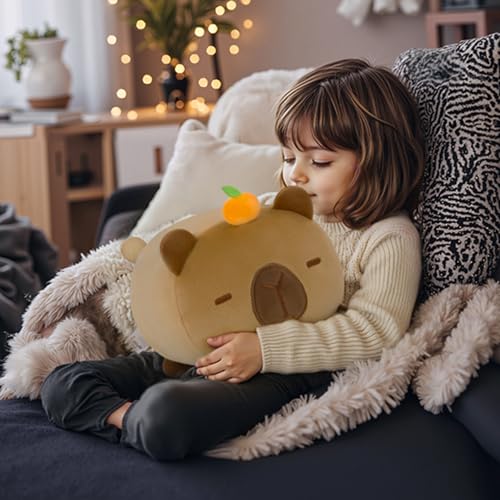 Image of Mewaii Orange Capybara Plush Kawaii Plush, Ultra-Soft Feel, 8 in | Orange Capybara Design, 8 in Soft Size, Cuddly Plush, Gentle Machine Washable, Desk Decor, For Kids, Teens & Capybara Lovers
