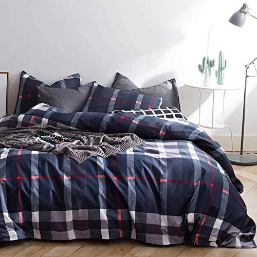 Karever Navy Plaid Comforter Set Queen Checkered Bedding Set Navy Blue Tartan Grid Comforter Striped For Women Adult Navy Blue Checkered Blanket Set Dark Navy Queen Bed Comforter Set #TOP1