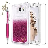 Note 5 Case, Samsung Galaxy Note 5 Case - Quickstand Flowing Liquid Floating Bling Glitter Sparkle Stars Hard PC Cover Cute Ultra Slim-Fit Protective Cover Stylus Pen Dust Plug by Badalink - Hot Pink