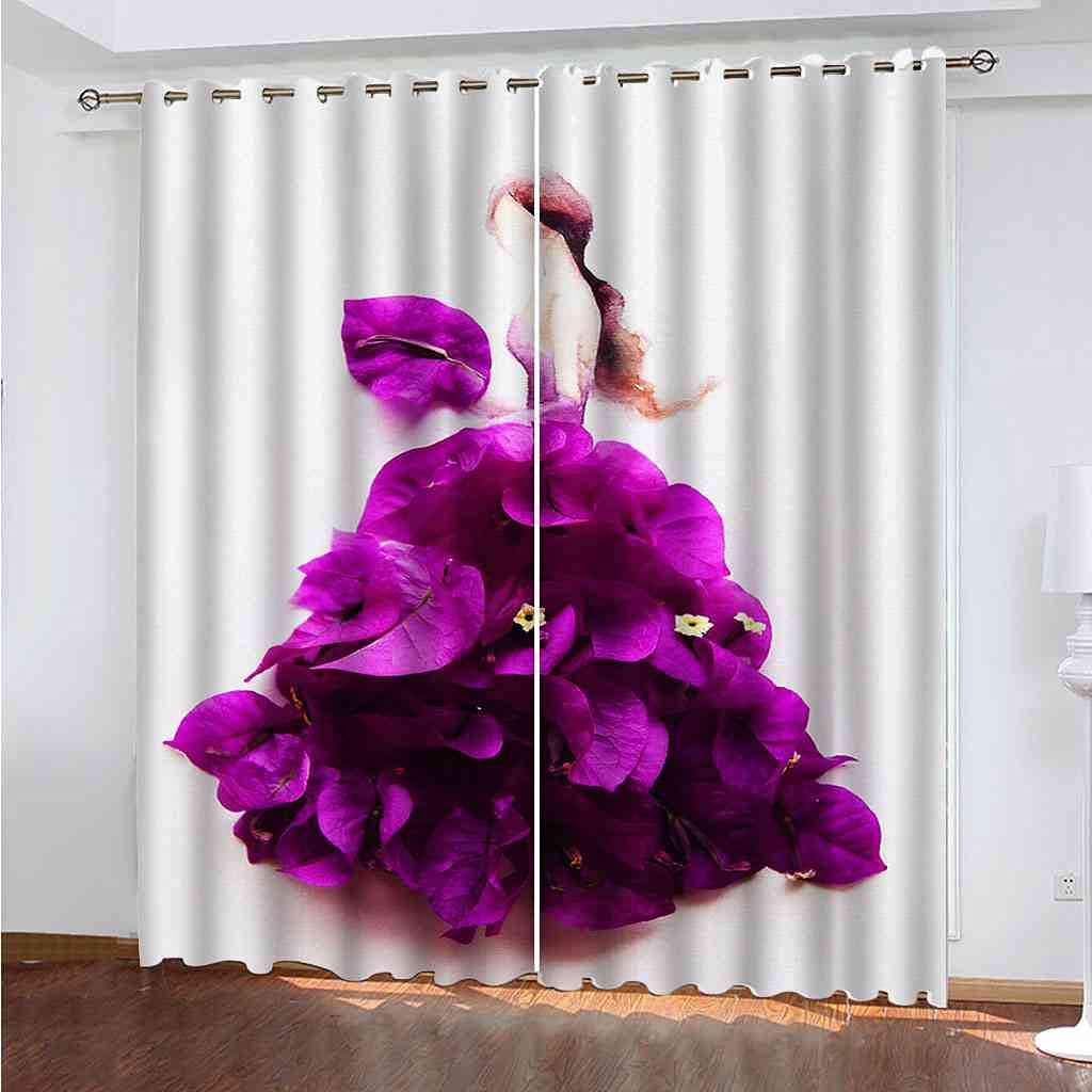 Rideau occultant violet 3D 300x270 cm à oeillets pour chambre et salon moderne