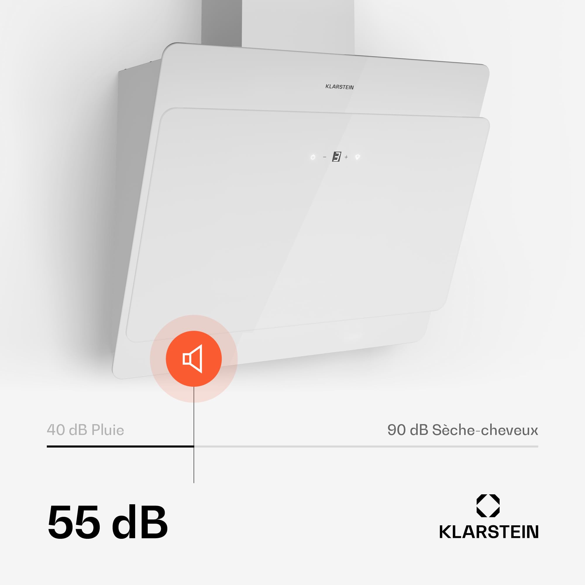 Klarstein Hotte Aspirante 60cm, Hottes de Cuisine Inclinées, Filtre de Hotte en Aluminium, Débit d'Air Puissant 607m³/h, LED, Ecran Tactile, Extracteur d'Air Silencieux, Efficace avec Evacuation